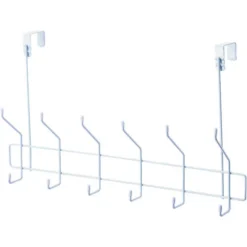 Simple Spaces SS-HG6-50-PE-3L Door Garment Hook, 6 Lb, 6-Hook, Steel, Powder Coated, Hanging Mounting