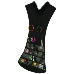 Honey-Can-Do SFT-03618 Jewelry Dress With Fur, 20.08 In W, 34-21/32 In H, Fabric, Black