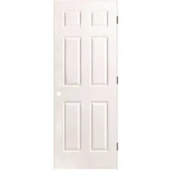 Masonite 24 X 80 LH 6-PNL PH 24 In. X 80 In. Textured 6-Panel Primed White Left-Handed Hollow Core Composite Single Prehung Interior Door