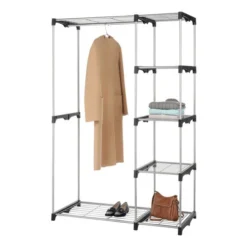 Whitmor 6779-3044 Double Rod Standing Closet 68" H X 45-13/32" W X 19-1/5" L Plastic/Steel Black/Silver
