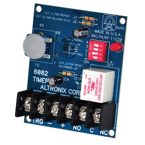 Altronix 6062 12/24 Multi-Purpose Timer, 12/24VDC, 1 Second To 60 Minutes, Board Only, Selectable Relay Activation, LED Indicates Relay Is Energized -Champion || Best || Norton Sales 6062
